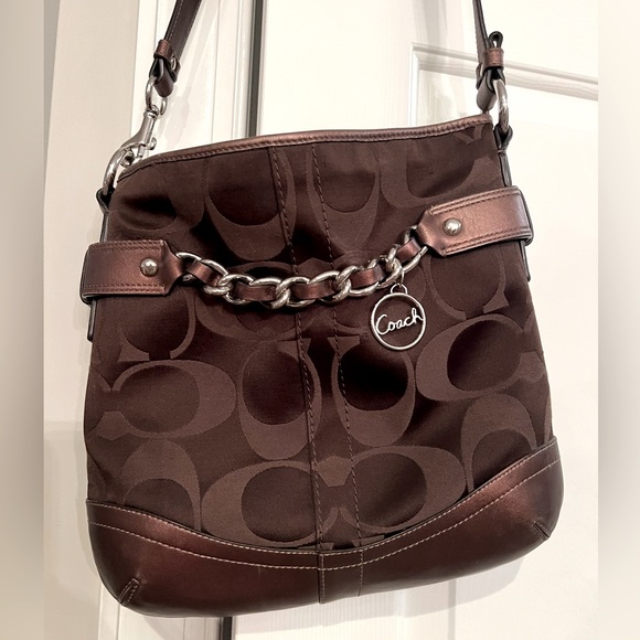 Coach Signature Chain Hobo Crossbody Purse - Picture 1 of 3